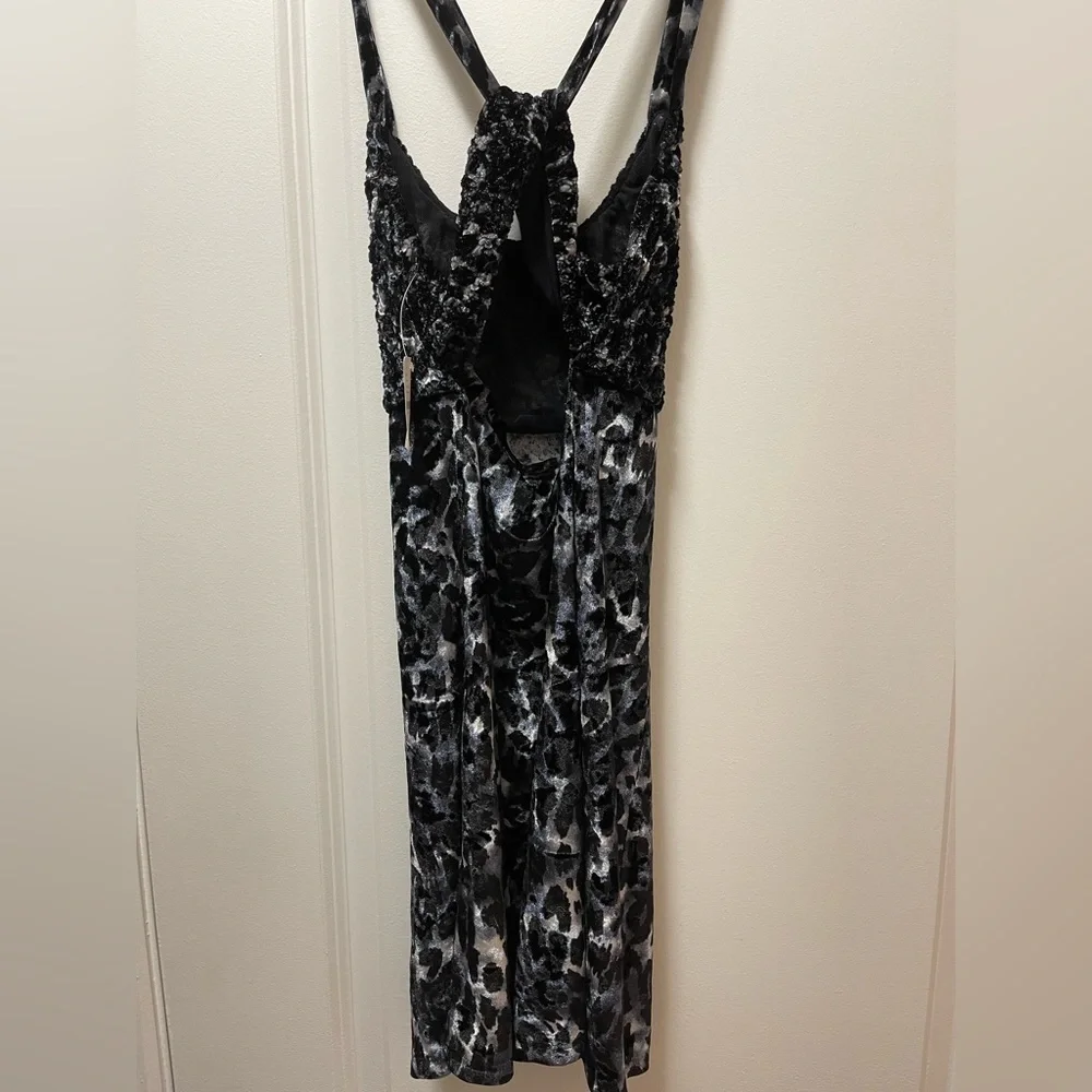 NWT $98R. Free People Virgo Moon Velvet Mini Dress  Silver Combo.